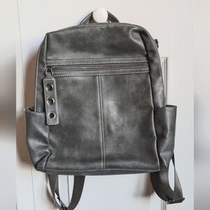 Stylish Gray Leather Backpack Purse
